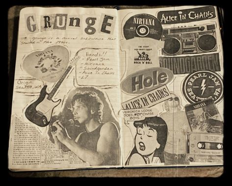 Grunge Journaling, Scrapbook Collage Ideas Pictures, Edgy Scrapbook, Doodle Grunge, Aesthetic Journal Collage, Emo Scrapbook, Journal Aesthetics, Journal Magazine, Journal Scrapbook Aesthetic