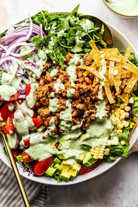 Turkey Taco Salad Recipe | So Much Food Turkey Taco Salad Recipe, Ground Turkey Taco Salad, Tacos Salad, Turkey Salad Recipe, Turkey Taco Salad, Spicy Turkey, Taco Salad Recipe, Healthy Tacos Salad, Ground Turkey Tacos