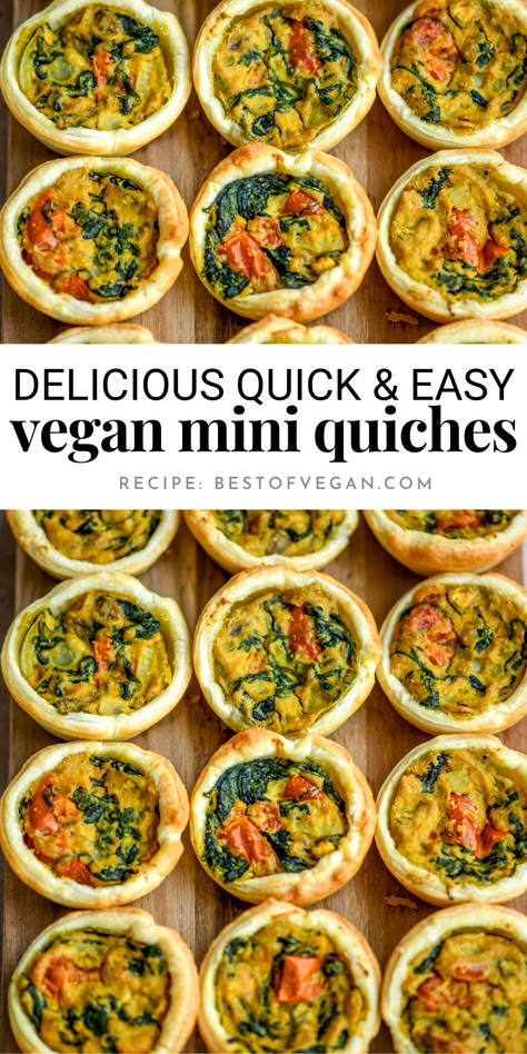 Vegan Finger Foods, Vegan Appetizers Recipes, Vegan Pastries, Vegan Party Food, Quick Easy Vegan, Mini Quiches, Vegan Party, Vegan Brunch, High Protein Vegan