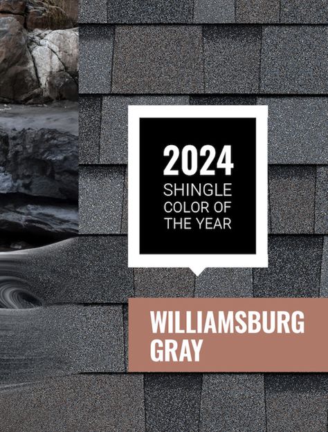 Owens Corning Unveils 2024 Shingle Color of the Year: Williamsburg Gray - Roofing Grey Shingles House, Owens Corning Shingles Estate Gray, Williamsburg Gray Shingles, Roof Shingles Ideas Exterior Colors, Pewter Gray Shingles, Weatherwood Shingles, Certainteed Shingles, Owens Corning Shingles, Roof Shingle Colors