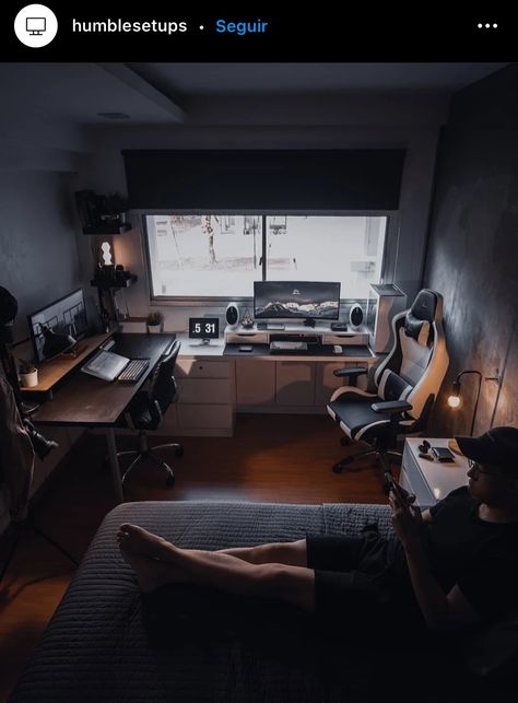 Small Room Setup, Reka Bentuk Bilik Tidur, Bilik Permainan, Mens Bedroom Decor, Home Studio Setup, Bedroom Setup, Gaming Room Setup, Work Station, Small Room Design