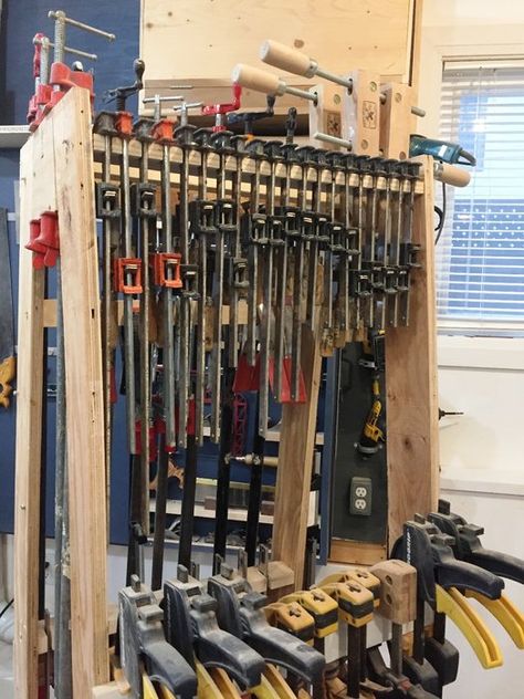 Clamp Cart | LumberJocks Woodworking Forum Dark Basement, Woodworking Clamps, Pocket Screws, Lots Of Windows, U Tube, Wall Racks, Fine Woodworking, Wall Spaces, Woodworking