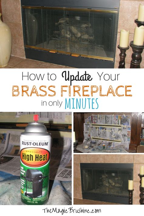 Fireplace Redo- How to update your brass fireplace in minutes. Jennifer Allwood of the Magic Brush shows you how paint the brass hardware on your fireplace for an easy home update. Easy Home Updates Diy, Jennifer Allwood, Brass Fireplace, Fireplace Redo, Fireplace Update, Paint Fireplace, Fireplace Doors, Brick Fireplace Makeover, Faux Fireplace