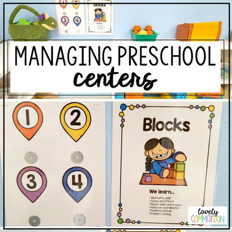 Managing Centers in Preschool Preschool Classroom Centers, Centers In Preschool, Preschool Center Signs, Preschool Set Up, Preschool Classroom Setup, Classroom Management Preschool, Preschool Organization, Learning Centers Preschool, Kindergarten Classrooms