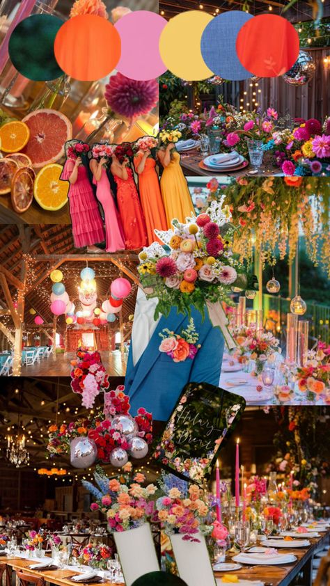 Wedding with colour Eclectic Wedding Colors, Vibrant Boho Wedding, Wedding Color Schemes Mexican, Wedding Color Palette With Navy, Mexico Wedding Ideas Color Schemes, Bright Color Wedding Decor, Bright Color Palette Wedding, February Wedding Themes, Fall Sunset Wedding Colors