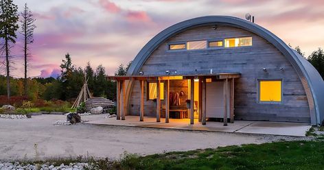 Breathtaking Quonset house is unlike any other Ontario home for sale right now Rondavel Houses South Africa, Quonset Greenhouse, Quonset House Floor Plans, Quanza Hut House, Butcher Block Waterfall Island, Quonset Hut Homes Interior Floor Plans, Quonset Hut Home, Quonset House, Ensuite Design