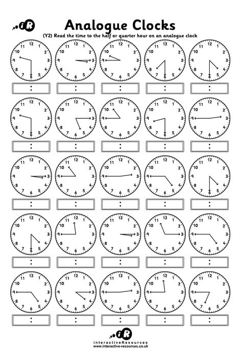 Telling Time - 25 Analogue Clocks (2) Free Teaching Time Worksheets! Read the time to the half or quarter hour on an analogue clock. Worksheet For Clock, How To Tell Time Worksheets, Telling Time First Grade Worksheets Free Printable, Analogue Time Worksheets Grade 3, Learning To Tell Time Free Printable, Time Practice Worksheets, Clock Reading Worksheet, Tell The Time Worksheets Free Printable, 1st Grade Telling Time Worksheets