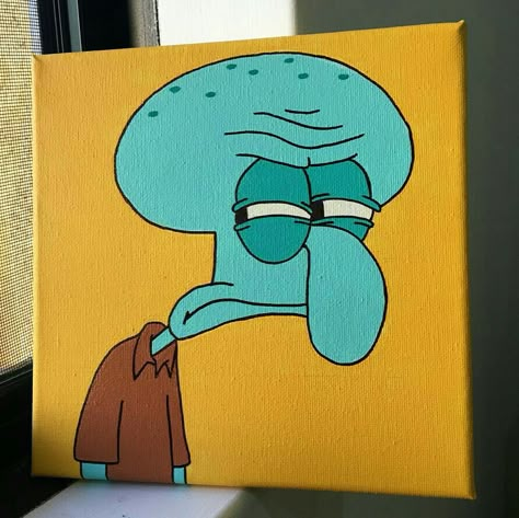 Squidward Painting, Spongebob Painting, Disney Canvas Art, Wallpaper Retro, Hippie Painting, Small Canvas Paintings, Simple Canvas Paintings, Cute Canvas Paintings, Canvas Drawings