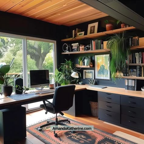 20+ Luxury Home Office Ideas - Amanda Katherine Men Small Office Ideas, Computer Office Design, Small Men’s Office, Couples Office Space Home, Lofted Office, Cool Home Office Ideas For Men, Couples Projects, Mens Office Ideas, Luxury Home Office Design