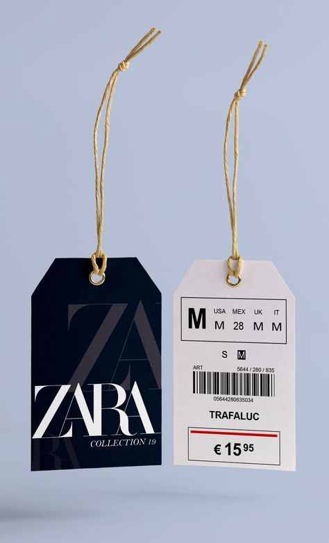 Etiqueta Zara on Behance Clothing Brand Tags Ideas, Packaging Fashion Design, Clothing Tag Design Ideas, Tag Design Label, Clothing Brand Tags, Hang Tag Ideas, Label Tag Design, Clothing Tag Design, Hang Tags Clothing