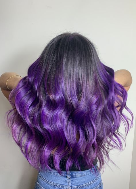 Red And Purple Color Melt Hair, Dark Vivid Purple Hair, Color Melt Purple, Electric Amethyst Hair, Blonde And Blue Hair, Purple Rage Hair Color, Emo Hair, Playing With Hair, Color Melting