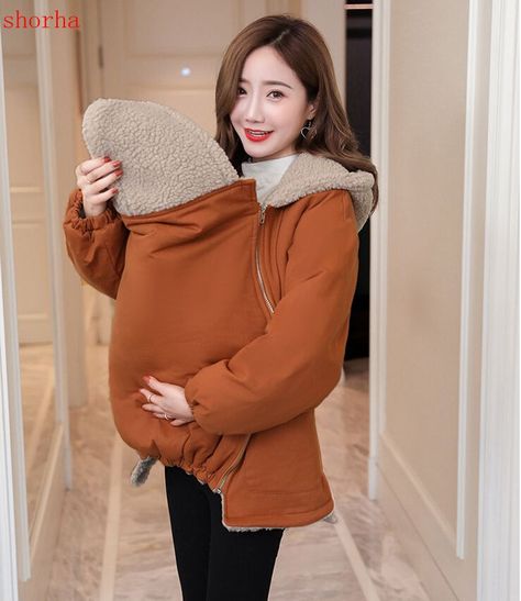 Kangaroo Jacket, Baby Carrier Jacket, Maternity Coats, Baby Wearing Coat, Clothes For Pregnant, Clothes For Pregnant Women, Coats Fashion, Winter Maternity, Fur Hood Coat