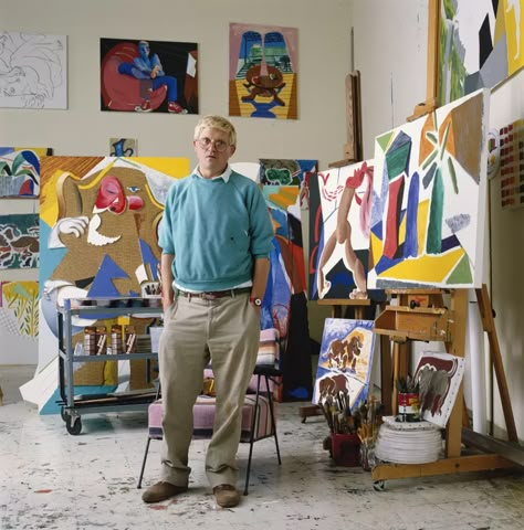 David Hockney Art, Painters Studio, Artists In Their Studios, Artist Portraits, Artists Studio, Artists At Work, Artist Studios, Artists Studios, Pop Art Movement