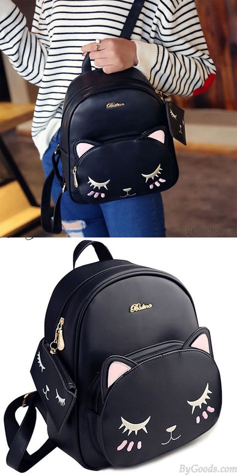 Fashion PU Cute Cat Printing Leisure Kitty Cartoon Kitten School Backpacks for big sale! #kitten #cat #pu #backpack #bag #kitty #cartoon Monkey Bag, Lace Backpack, Mochila Nike, Cartoon Kitten, Cute Mini Backpacks, Retro Backpack, Kitty Cartoon, Girly Bags, Cat Bag