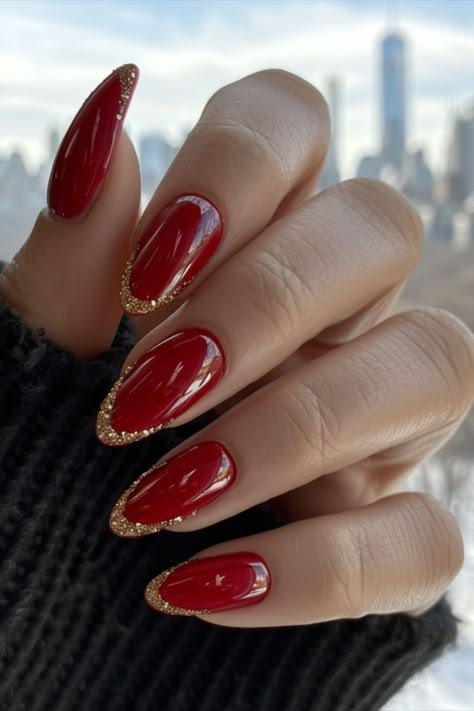 Cranberry Red Nails, Red Nails With Bow, Red Sparkle Nails, Red Sparkly Nails, Red And Gold Nails, Red Nails Glitter, Red Gel Nails, Red Nail Art, Red Christmas Nails