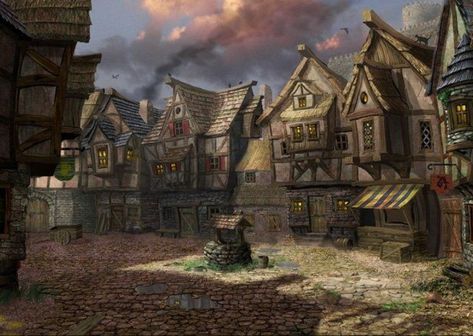 Village Rpg, Fantasy Village, Well Pictures, Fantasy Town, Rpg Map, Digital Art Gallery, Art Sites, Fantasy City, Fantasy Places