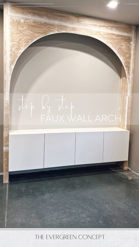 TIFFANY | home styling & creative DIY projects | FAUX WALL ARCH It’s really not that hard. I promise. I’m an avid DIYer and have a passion for projects. This faux wall arch intimidated... | Instagram Arched Niche In Wall Diy, Arch Wall Coffee Bar, Diy Stud Wall, Diy Arch Built In, Drywall Arch, Diy Wall Arch, Arched Niche In Wall, Faux Lime Wash, Diy Arch Wall