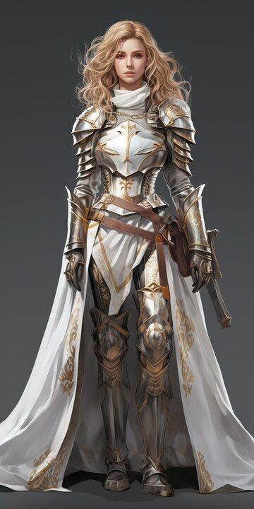 Premium AI Image | full body illustration Female knight white armor with gold Paladin Strong Full Body Generative AI Full Body Illustration, Paladin Armor, White Armor, Dnd Paladin, Body Illustration, Knight Outfit, Gold Armor, Armor Dress, Female Armor