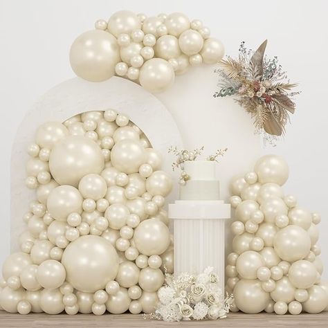 Amazon.com: JZCZOEB Pearl White Double Stuffed Balloons Different Size 115Pcs 5/10/12/18" White Pearl Ivory Balloons Garland kit for Wedding Birde to be Engagement Bridal Shower Birthday Baby Shower Party : Toys & Games Wedding Ballons, Double Stuffed Balloons, Pearl Backdrop, Stuffed Balloons, Pearl Balloons, 23 Birthday, Communion Ideas, Anniversary Party Decorations, Glass Cylinder Vases