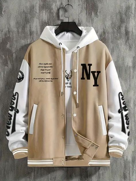 Men's Varsity Jacket Casual Jacket - Temu Netherlands Varsity Jacket Outfit, Street Style Outfits Casual, Graphic Jackets, Stylish Hoodies, Dope Outfits For Guys, Varsity Jacket Men, Guys Clothing Styles, Men Plus Size, Cool Outfits For Men