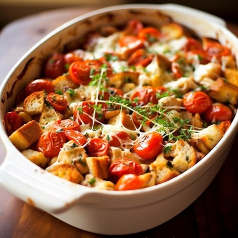 Bruschetta Chicken Bake - Recipes Chicken Tomato Casserole, Bruschetta Chicken Casserole, Bread Stuffing Recipes, Turkey Dumpling Soup, Campbell's Recipes, Bruschetta Chicken Bake, Chicken Stuffing Bake, Chicken And Mozzarella, Chicken Bruschetta Bake