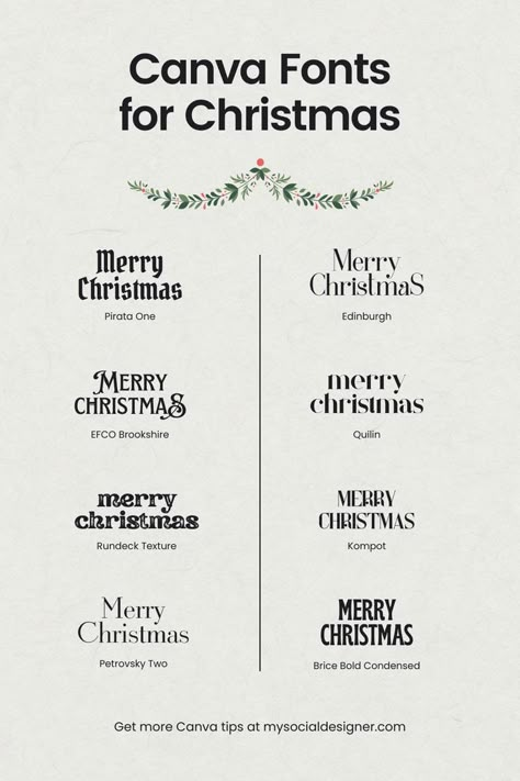 Christmas Fonts On Canva, Canva Fonts For Christmas, Elegant Christmas Design Graphic, Christmas Font Pairings, Canva Winter Fonts, Christmas Card Fonts, Canva Holiday Fonts, Merry Christmas Font Design, Christmas Fonts Canva