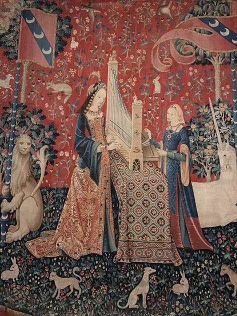 The Lady And The Unicorn Tapestries, Lady And The Unicorn Tapestry, The Lady And The Unicorn, Lady And The Unicorn, Unicorn Tapestry, Unicorn Tapestries, Medieval Princess, Medieval Aesthetic, Medieval Tapestry