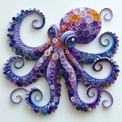 Paper Quilling Octopus, Quilling Animals Patterns, Octopus Paper Craft, Quilled Octopus, Quilling Octopus, Quilled Fish, Paper Octopus, Quilling Images, Octopus Crafts