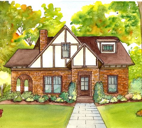 Watercolor House Painting, Home Watercolor, Watercolor House Portrait, Cartoon House, Watercolor Architecture, House Sketch, Architecture Concept Drawings, Architecture Drawing Art, House Illustration