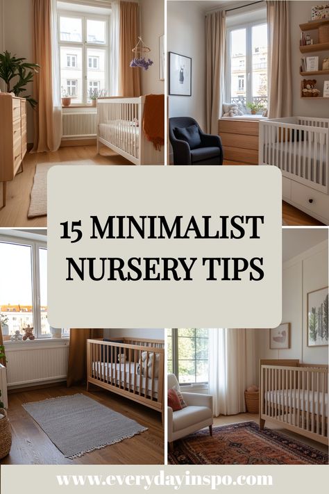 15 minimalist nursery tips with images of simple, well-organized nursery rooms. Changing Table Inspiration, Earthy Nursery Decor, Nordic Nursery Inspiration, Nursery Crib Wall Decor, Baby Room Wall Ideas, Nursery Room Layout Ideas, Rental Friendly Nursery Ideas, Nursery Set Up Ideas, Nursery Layout Furniture Placement