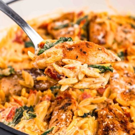 Creamy Sun-Dried Tomato Chicken Orzo - All Nutritious Tomato Chicken Orzo, High Protein Pasta Recipes, Chicken Orzo Pasta, Creamy Orzo Pasta, Protein Pasta Recipes, Chicken Recipes With Tomatoes, Sundried Tomato Chicken, Creamy Orzo, Chicken Pasta Dishes