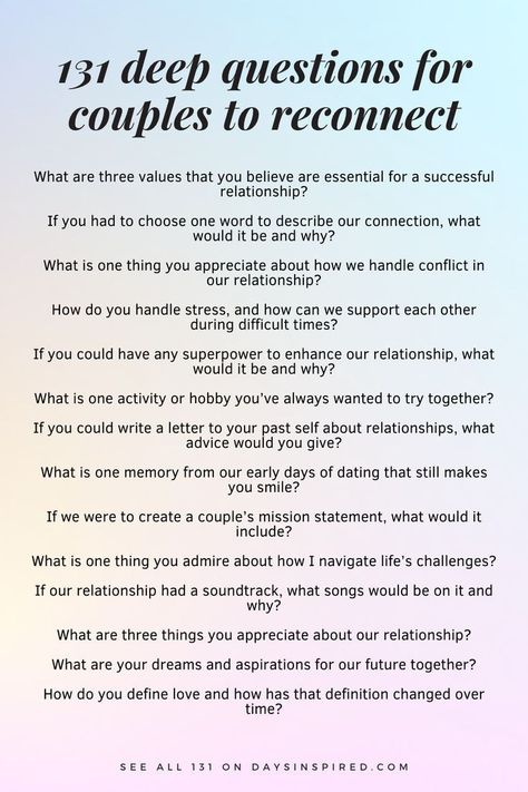 130+ deep questions for reconnect Deep Questions For Couples, Fun Relationship Questions, Deep Conversation Topics, Intimate Questions, Questions For Couples, Deep Conversation, Conversation Topics, Relationship Lessons, Relationship Therapy