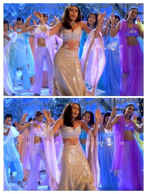 90s Bollywood Indian Outfits, Rani Mukherjee Lehenga In K3g, Rani Mukherjee Shava Shava Outfit, 90s Bollywood Outfits Traditional, Rani Mukerji 90s Lehenga, 2000s Lehenga, Rani Mukherjee 90s Outfit Lehenga, Bollywood Y2k Fashion, Rani Mukherjee Lehenga