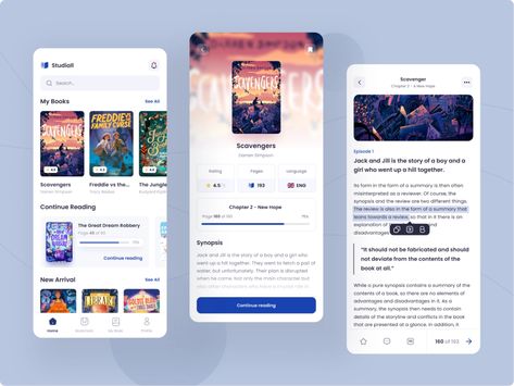 Studiall Book Mobile App by Yafi Asyam 🎮 for Omnicreativora on Dribbble Library App Design, Book App Design, Goodreads Redesign, Book App Ui, Web Design Books, Ux Writing, Book Mobile, Library App, App Design Layout