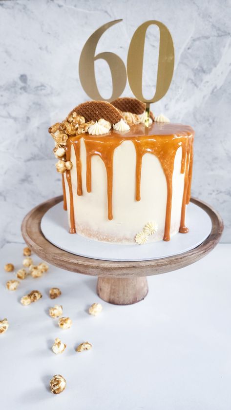 Caramel drip 60th birthday cake Drip Cake 60th Birthday, Birthday Cake Ideas 60th, 60 Cake Ideas For Men, 60th Birthday Cake Men, Cakes For 60th Birthday Men, Caramel Birthday Cake Ideas, 65th Birthday Cakes For Men, Cake For 60th Birthday Men, 60th Birthday Cake For Men Dads