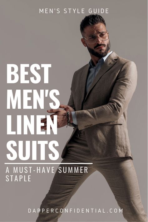 Linen suits are a classic staple of menswear. The material is light, breathable, and perfect for warmer days. Read the article to learn more about the best linen suits for men. Man Suit Summer, Men Linen Suit Summer, Men’s Linen Suits, Black Linen Suits For Men, Men’s Summer Linen Suit, Linen Suits For Men Wedding, Groom Linen Suit, Men Linen Suit, Mens Office Fashion