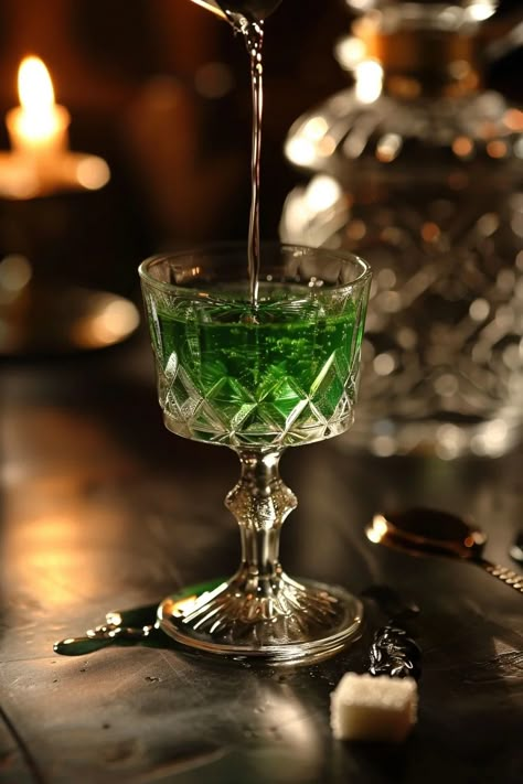 Absinthe Aesthetic, Green Cocktails, Absinthe Cocktail, Dark Romantic Wedding, Luxury Yacht Interior, The Green Fairy, Bar Branding, The Roommate, Sunny Disposition