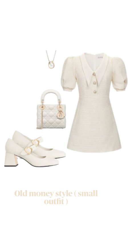 Classy Summer Outfits Old Money, White Lady Dior, Dior Dress Elegant, Rich Core, Academia Summer, Outfits Dr, Pearl Outfit, White Tweed Dress, Dior Outfit