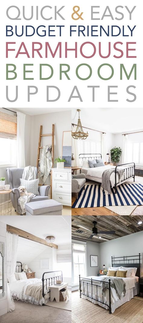 Quick and Easy Budget Friendly Farmhouse Bedroom Updates.  Want to change up your Farmhouse Bedroom Decor without a big budget?  Well we have tons of ideas for you today... come and visit us at TheCottageMarket.com and have fun!  #FarmhouseDIY #DIYFarmhouse #QuickandEasyFarmhouseDecor #FarmhouseBedroomUpdates #BedroomUpdates #QuickandEasyBudgeFriendlyFarmhouseBedroomUpdates #Bedroomakeovers #FarmhouseBedroomMakeovers #Makeovers #BedroomFacelifts Small Farmhouse Bedroom, Bedroom Decor On A Budget, Easy Budget, Bedroom Updates, Budget Bedroom, Farmhouse Bedding, Simple Budget, Farmhouse Bedroom Decor, Bedroom Refresh