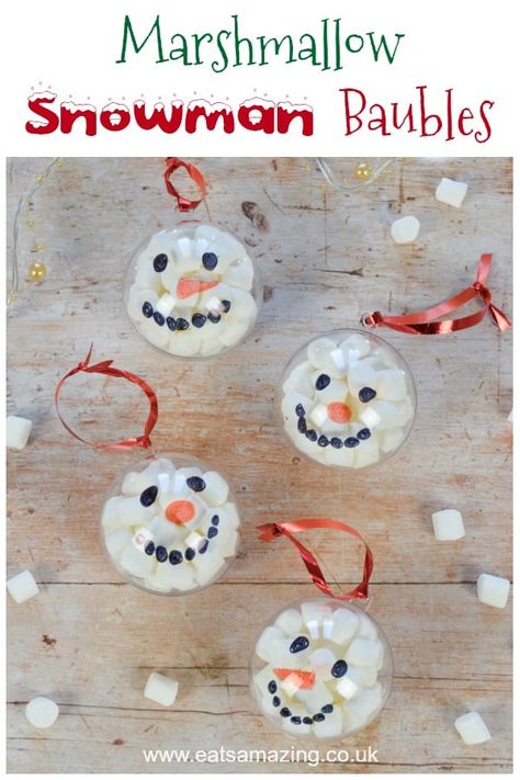 Fun and easy marshmallow filled snowman baubles - Christmas craft idea for kids with video tutorial #EatsAmazing #Christmas #funfood #christmasfood #christmascrafts #snowmen #baubles #kidscrafts #christmaskids #christmasgifts #foodart Fun Homemade Gifts, Marshmallow Snowman, Xmas Baubles, Party Food Ideas, Fun Christmas Crafts, Navidad Diy, Easy Christmas Crafts, Homemade Christmas Gifts, Noel Christmas