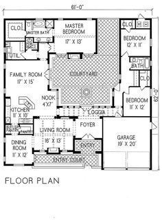 Spanish Courtyard House, Hacienda House Plans, Spanish Courtyard, Hacienda Style Homes, Plans Architecture, Courtyard House Plans, A Small House, Mediterranean Home Decor, Attached Garage