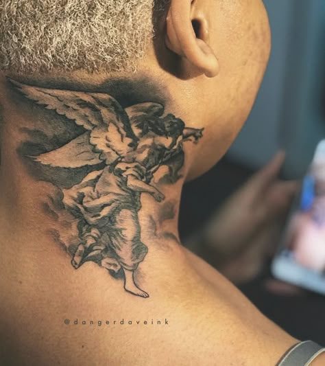 Number Tattoo On Neck, 7 Number Tattoo, Dove Neck Tattoo, Tattoo Mens, Tattoo On Neck, Mens Body Tattoos, Tattoos Neck, Black Men Tattoos, Hard Tattoos