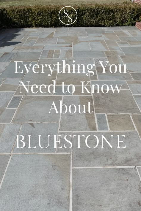 Blue Stone Patio With Fire Pit, Gray Stone Patio, Limestone Porch Floor, Bluestone Pavers Around Pool, Wood Pavers Patio, White Wash Pavers, Pavers That Look Like Brick, Blue Stone Pathway, Mixed Stone Patio