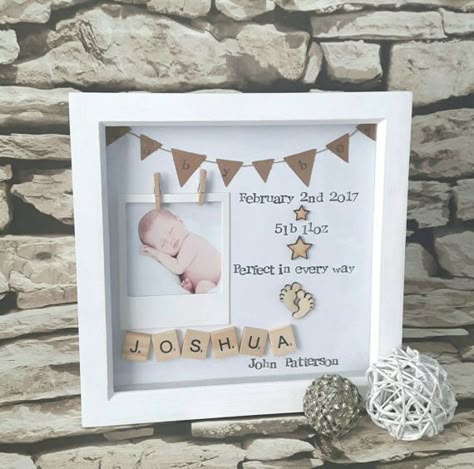 New Baby Gift Present For New Baby Baby Birth Gift Personalised baby Scrabble Art Frame New Baby Keepsake Gift For New Baby Scrabble Art Frame, Baby Frames, Box Frame Ideas, Baby Shadow Box, Baby Birth Gifts, Scrabble Frame, Keepsake Baby Gifts, Scrabble Art, Shadow Box Ideas