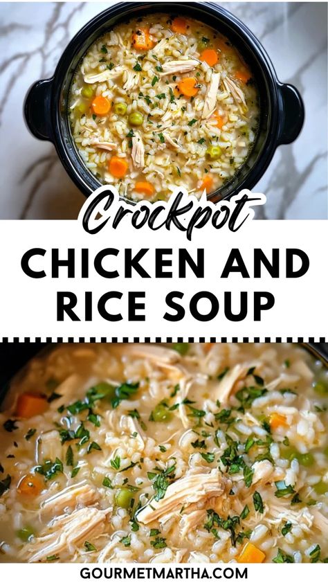 Warm up with this comforting, hearty, and easy-to-make soup! Filled with tender chicken, wholesome rice, and flavorful veggies, this slow-cooked delight is perfect for busy days or cozy nights. Get inspired in the kitchen – grab the recipe now

#crockpotsoup #chickenandricesoup #easysouprecipe #slowcookersoup #comfortfood #chickensouprecipes #mealprepideas #familydinner #heartyrecipes #souplovers Crockpot Rice Soup Recipes, Chicken And Rice Soup In Crockpot, Crockpot Creamy Chicken Rice Soup, Knock Your Socks Off Crock Pot Soup, Soups With Rice In Them, Cream Of Chicken And Rice Soup Crockpot, Chicken With Rice Soup Recipes, Crockpot Rice Soup, Rotisserie Chicken Rice Soup