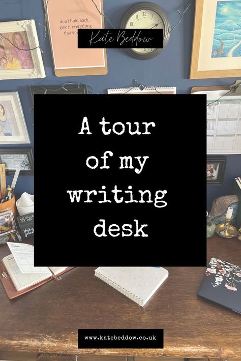 A tour of my writing desk Writer Desk Setup, Writing Desk Setup, Writing Nook, Writers Desk, Charity Shop Finds, Writing Checks, Buy Desk, Old Desks, Writing Space