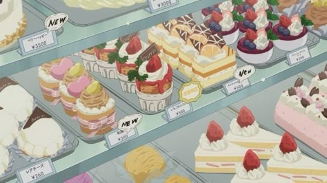 Anime Food Desserts, Anime Baking Aesthetic, Anime Cafe Food, Dessert Icon, Cake Wallpaper, Anime Bento, Animated Food, Anime Cake, 귀여운 음식 그림