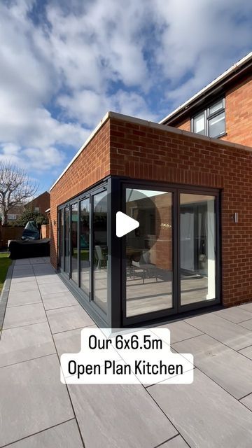 Emily | Project Ivel 🏡 on Instagram: "Our 6x6.5m Open Plan Kitchen ☺️ before operation Christmas happens 😆 🎄 ✨   We knocked through our dining room and extended out to create this look!   #kitchenextension #openplankitchen #kitchendecor #shakerkitchen #bifolddoors #kitchendesign #modernkitchen" Bifolds In Kitchen, Open Plan Kitchen Dining Living Layout Rear Extension, Open Plan Kitchen Dining Living Floorplan, L Shape Open Plan Kitchen Dining Living, Large Open Plan Kitchen Dining Living, Kitchen Diner Extension Open Plan Layout, Kitchen Dinner Ideas Open Plan, Small Kitchen Diner Ideas Open Plan, Kitchen Extension Before And After