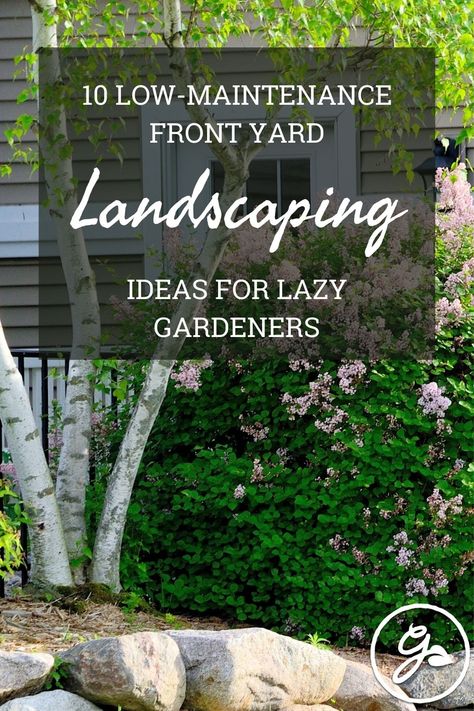 Lazy gardeners, rejoice! Here are 10 low-maintenance front yard landscaping ideas to lighten your landscaping load and give you more time to actually enjoy your outdoor space. Mulch Landscaping Ideas Front Yard House, Very Small Front Yard Landscaping, Simple Green Landscape Front Yards, Front Yard Landscape Low Maintenance, Front Yard Landscaping Design Minimalist, Ranch House Garden Ideas, Hoa Friendly Landscaping, Low Maintenance Foundation Landscaping, No Maintenance Front Yard