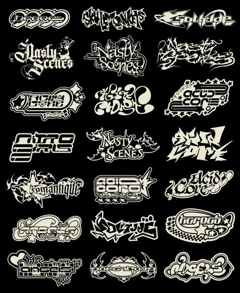 Typographie Logo, Futuristic Typography, Y2k Logo, Typographic Logo Design, Logotype Typography, Graffiti Lettering Fonts, Graffiti Designs, Music Shop, Graphic Design Lessons